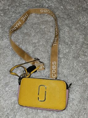 Marc Jacobs Yellow and Pink Crossbody Camera Bag with Branded Strap